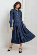 VINTAGE BLUES DENIM MIDI DRESS.