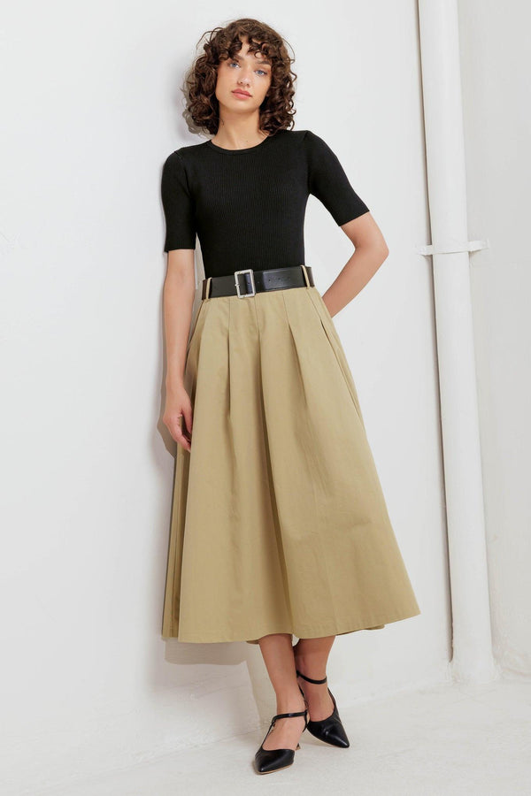 SCULPTED GRACE SWEATER WOVEN TOP AND SKIRT DRESS.