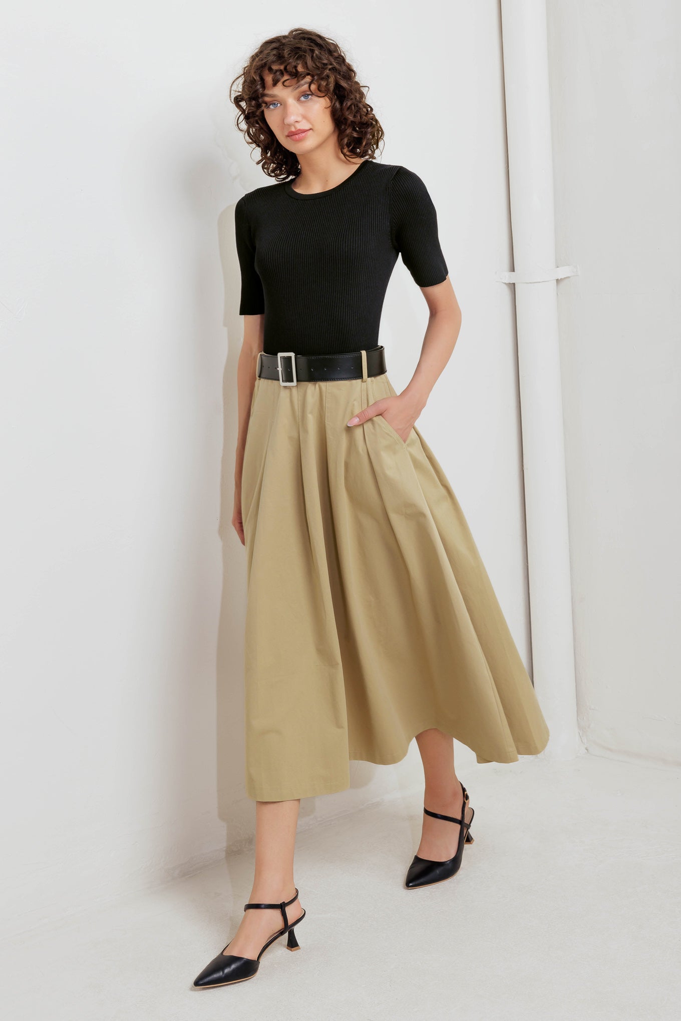 SCULPTED GRACE SWEATER WOVEN TOP AND SKIRT DRESS l Flying Tomato