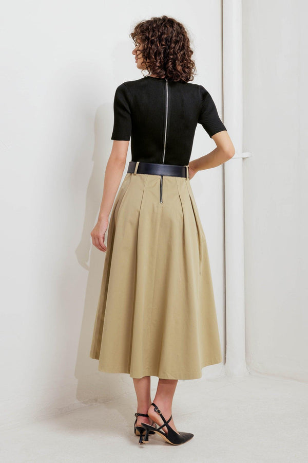 SCULPTED GRACE SWEATER WOVEN TOP AND SKIRT DRESS.