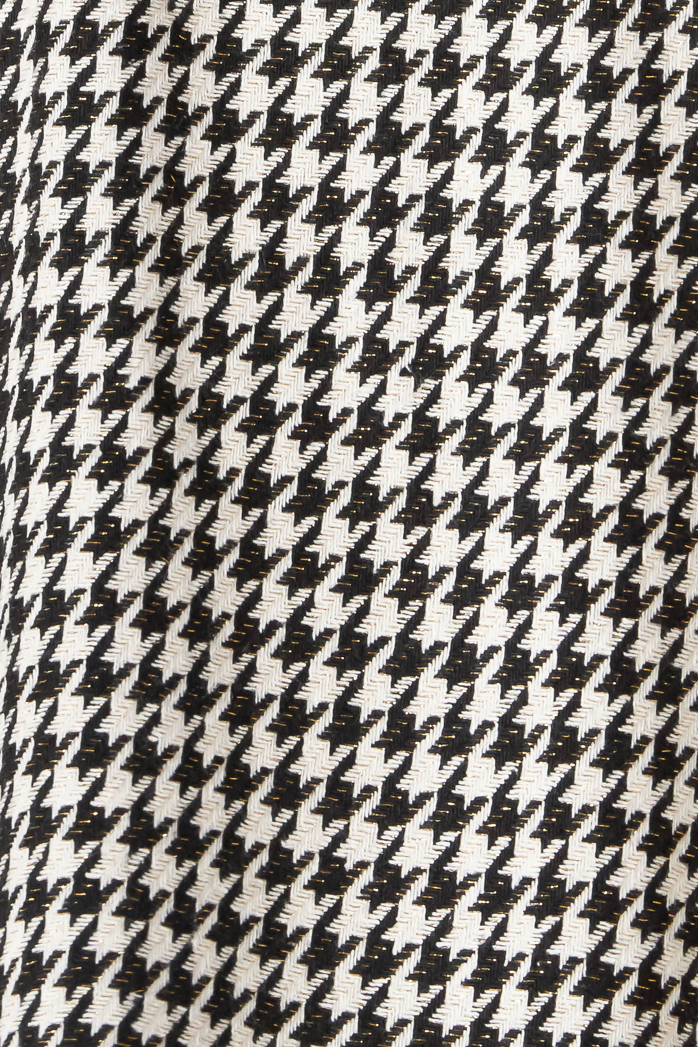 A woven houndstooth midi dress featuring strapless, self belt, full skirt and back zipper closure