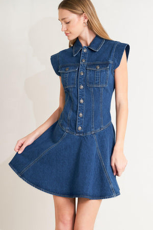 BLUE CRUSH DENIM MINI DRESS.