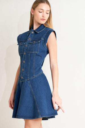 BLUE CRUSH DENIM MINI DRESS.