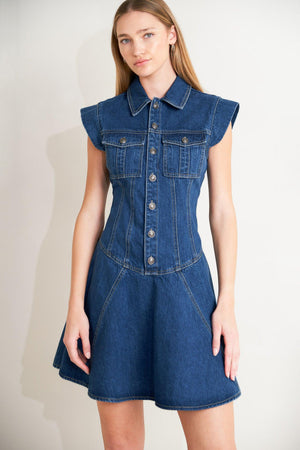BLUE CRUSH DENIM MINI DRESS.
