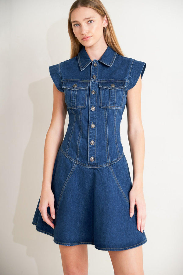 BLUE CRUSH DENIM MINI DRESS.