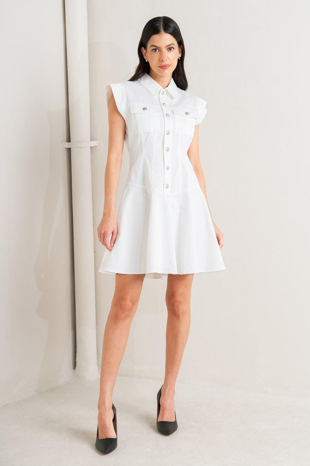 CONFIDENTLY YOURS WHITE WOVEN MINI DRESS.