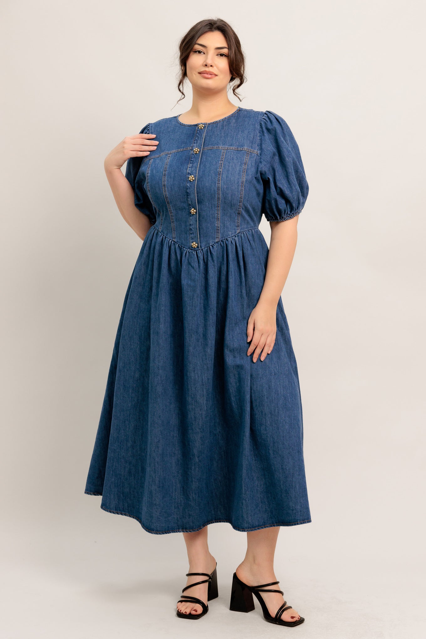 MIDDAY IN BLUE DENIM MIDI DRESS - Flying Tomato - DRESSES - Freemarket