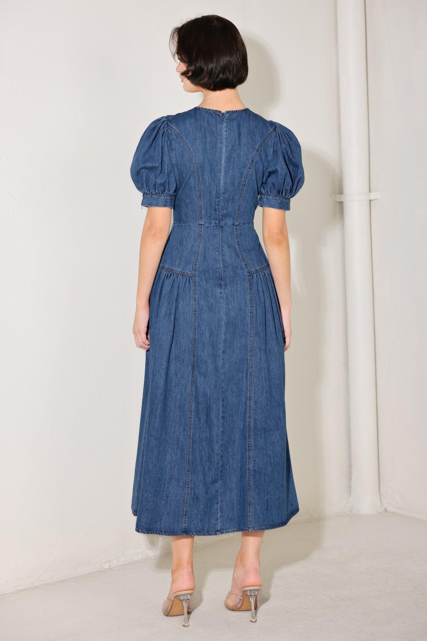 MIDDAY IN BLUE DENIM MIDI DRESS l FREEMARKET – Flying Tomato