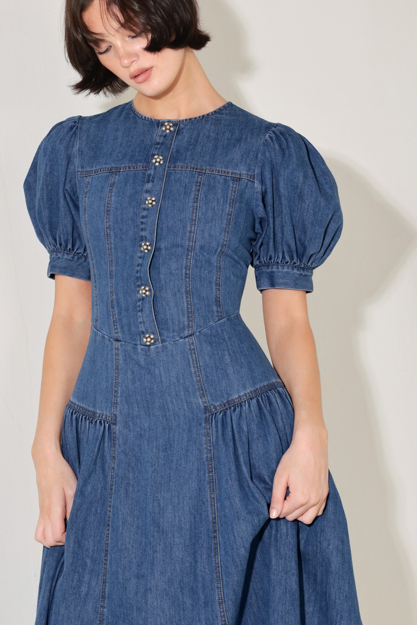 MIDDAY IN BLUE DENIM MIDI DRESS - Flying Tomato - DRESSES - Freemarket