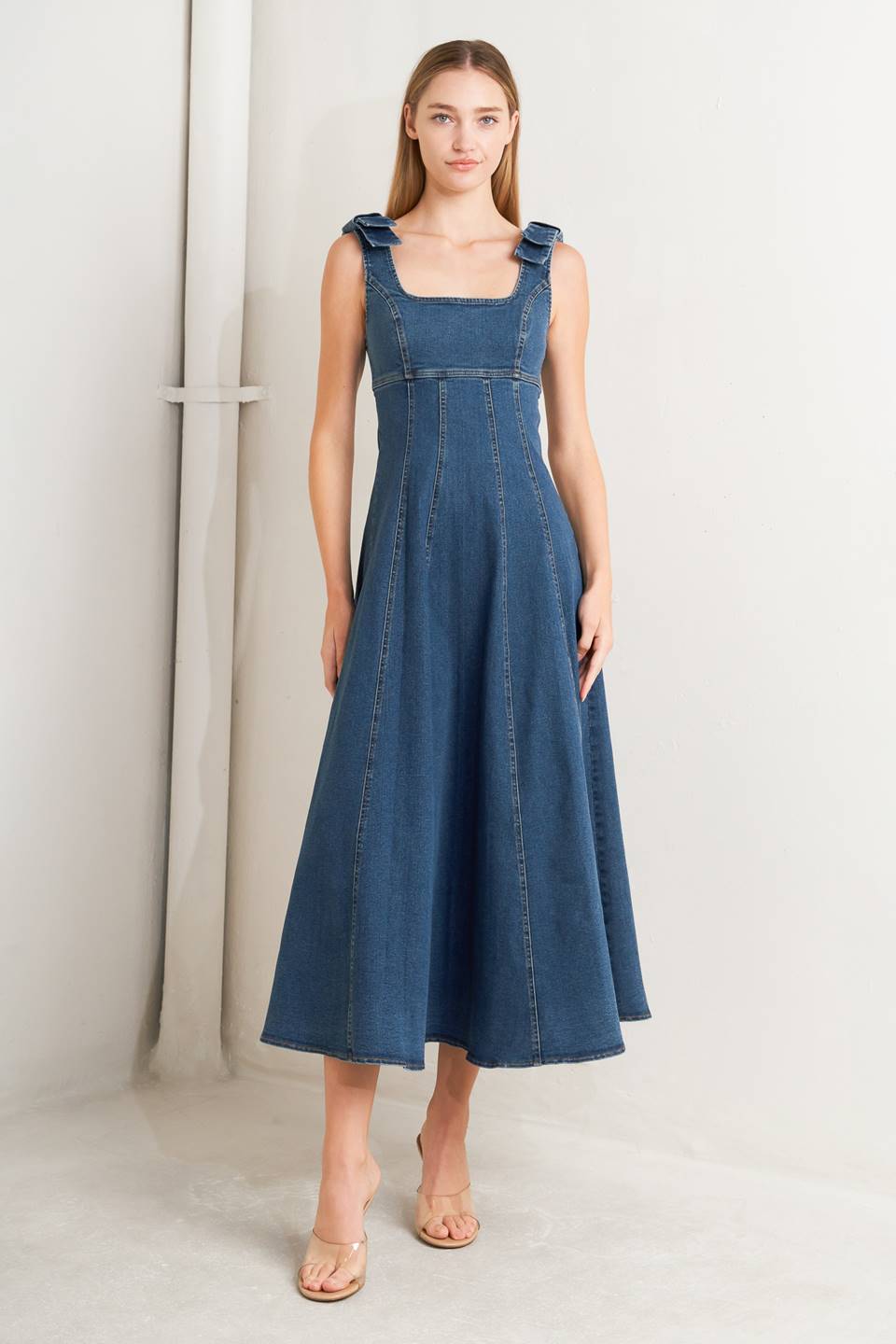 JUST MY TYPE DENIM MIDI DRESS