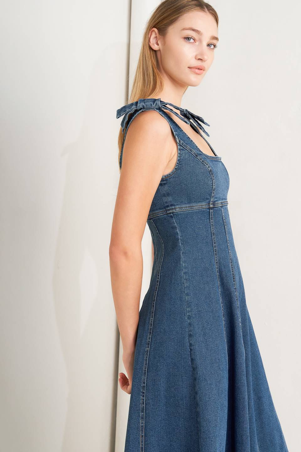 JUST MY TYPE DENIM MIDI DRESS