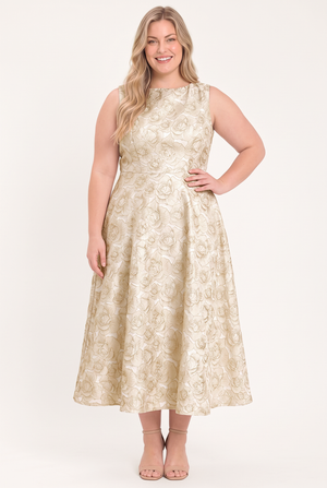 GILDED ROSE WOVEN MIDI DRESS