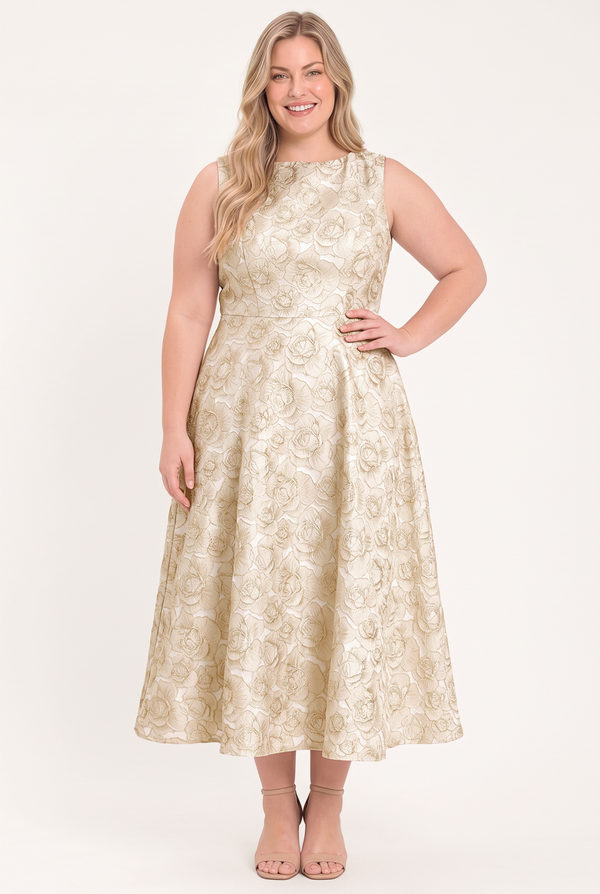 GILDED ROSE WOVEN MIDI DRESS