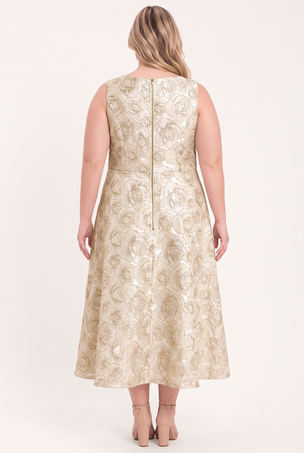 GILDED ROSE WOVEN MIDI DRESS