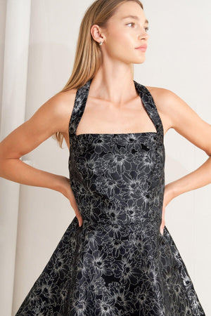 MYSTIC HOUR WOVEN JACQUARD MINI DRESS.