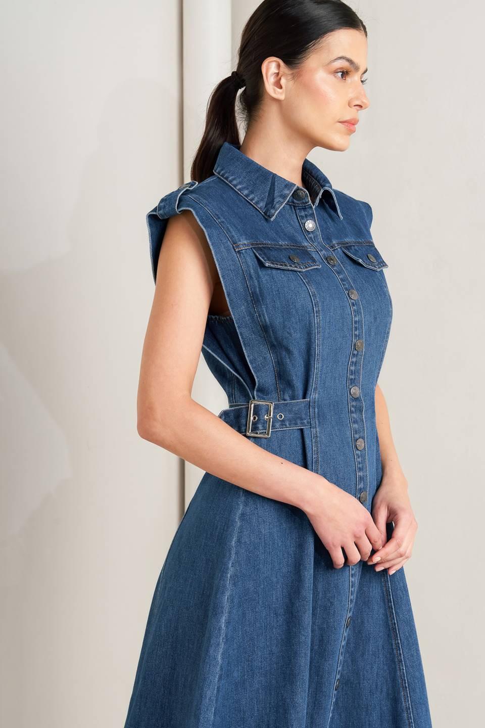 retro denim dress Amber Vintage - Chambray White & Co. for Sale Online United States poly denim fabric Women's Casual Vintage Denim Shirt
