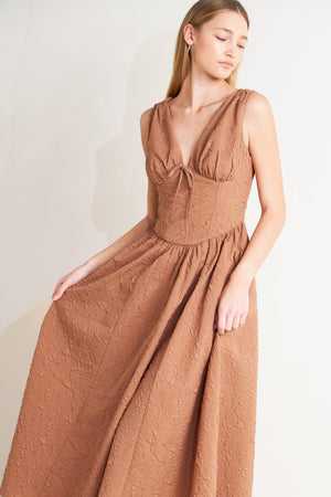 EARTHBOUND CHARM WOVEN MIDI DRESS.