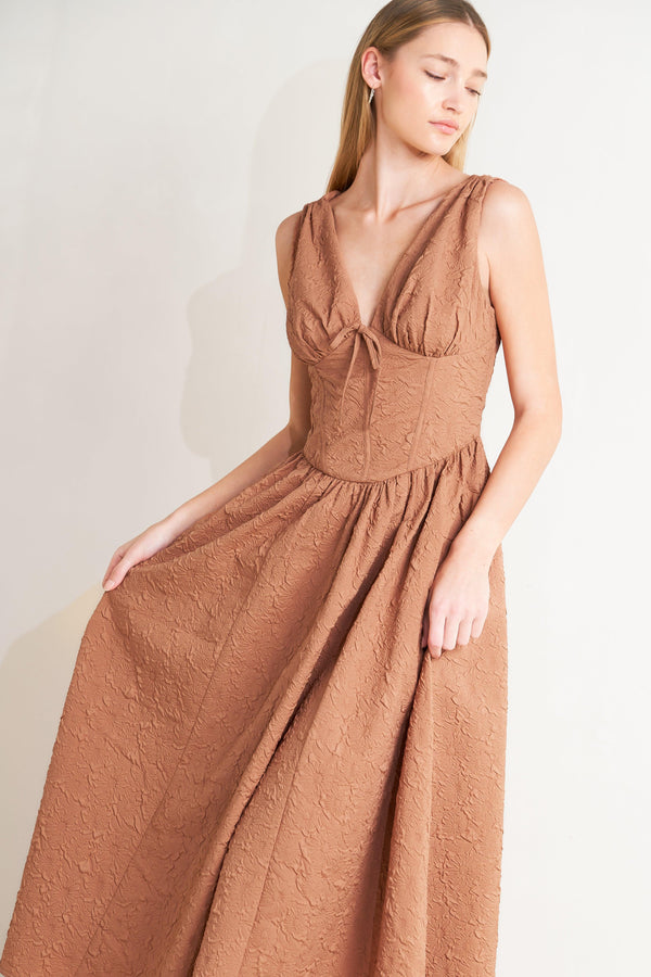 EARTHBOUND CHARM WOVEN MIDI DRESS.