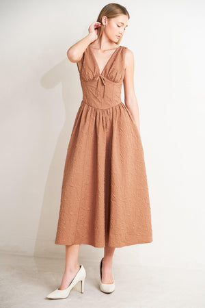 EARTHBOUND CHARM WOVEN MIDI DRESS.