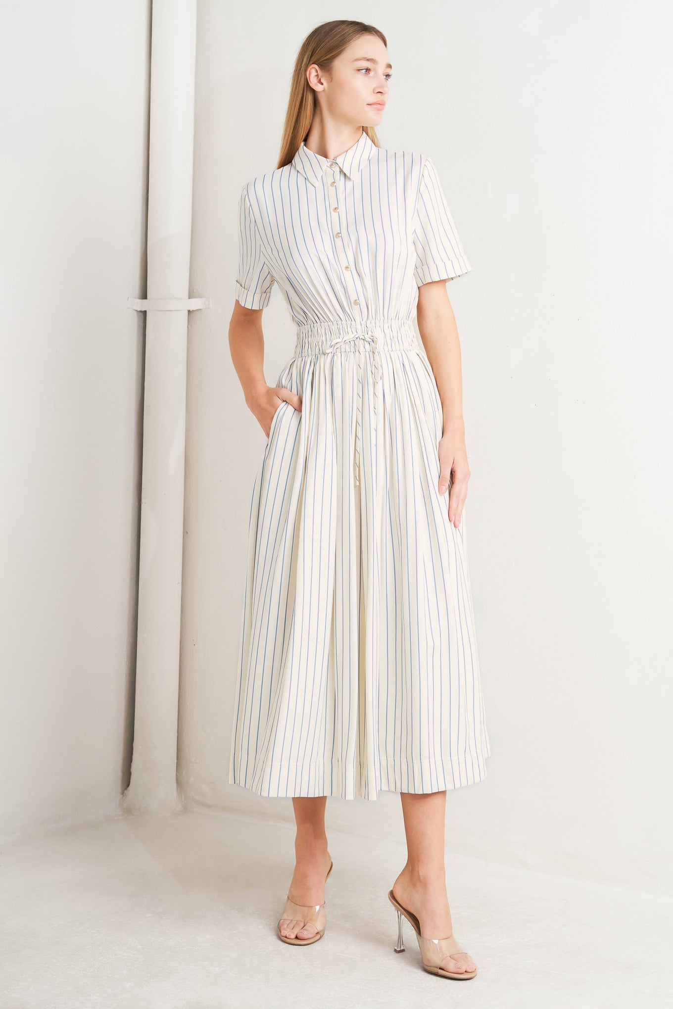 SUNDAY STRIPE WOVEN MIDI DRESS