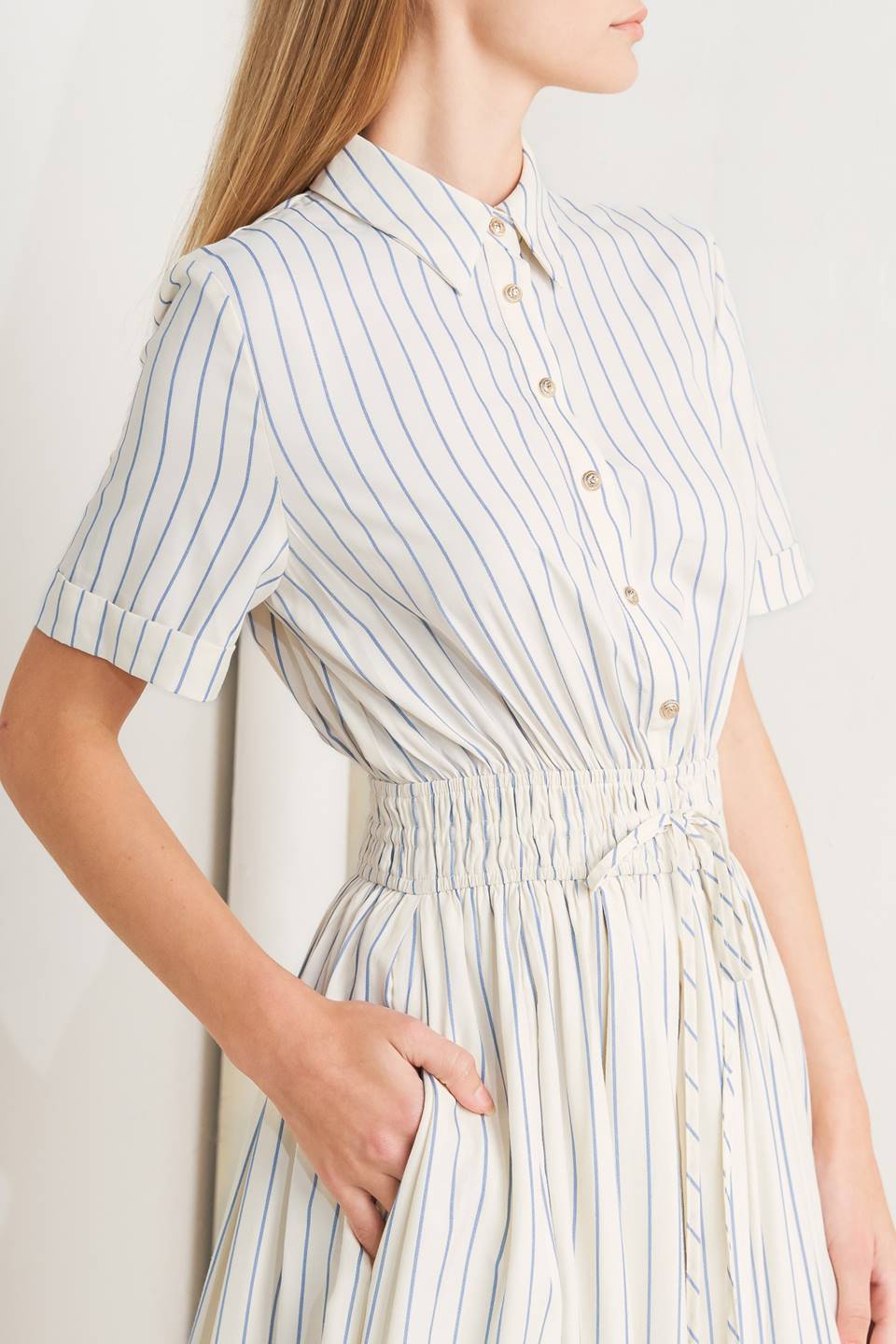 SUNDAY STRIPE WOVEN MIDI DRESS