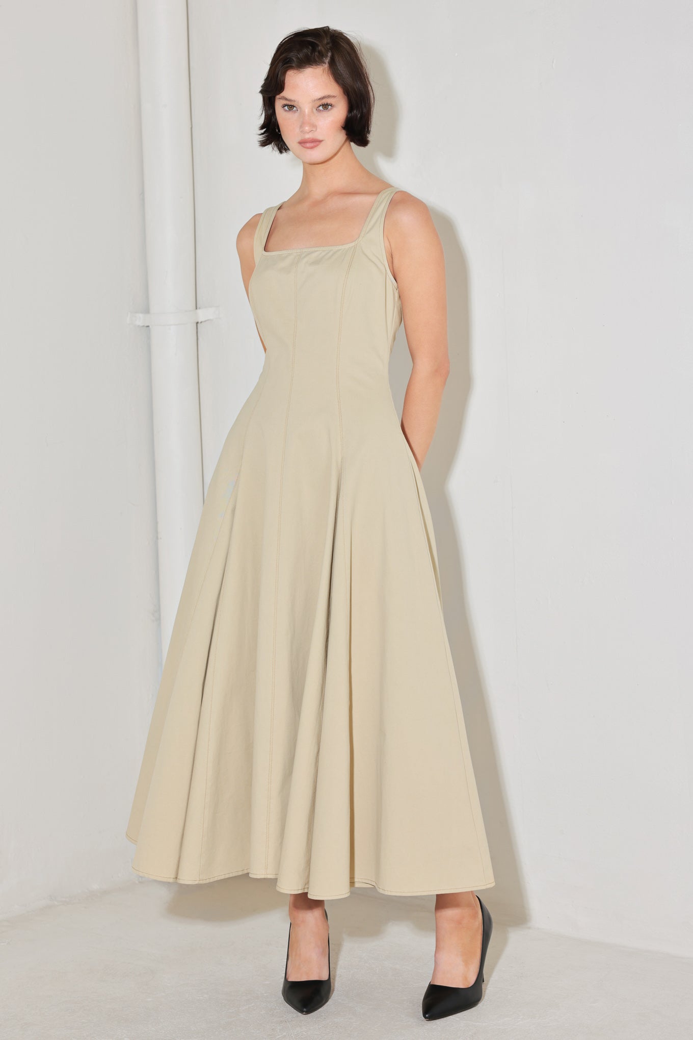 SANDSTONE SERENADE WOVEN MIDI DRESS - Flying Tomato - DRESSES - Freemarket