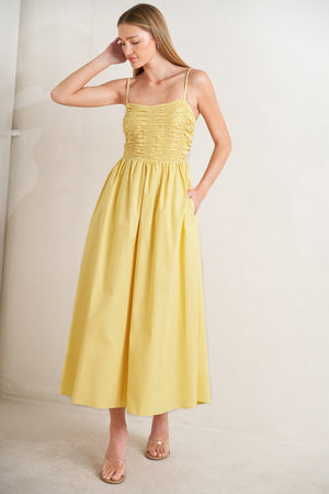 LEMON KISS WOVEN MIDI DRESS.
