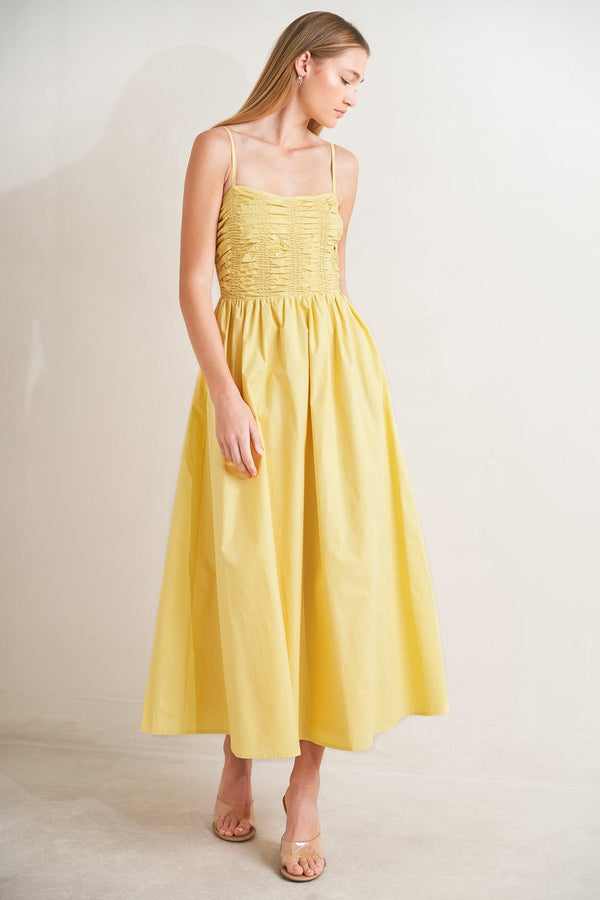 LEMON KISS WOVEN MIDI DRESS.