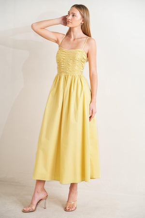 LEMON KISS WOVEN MIDI DRESS.