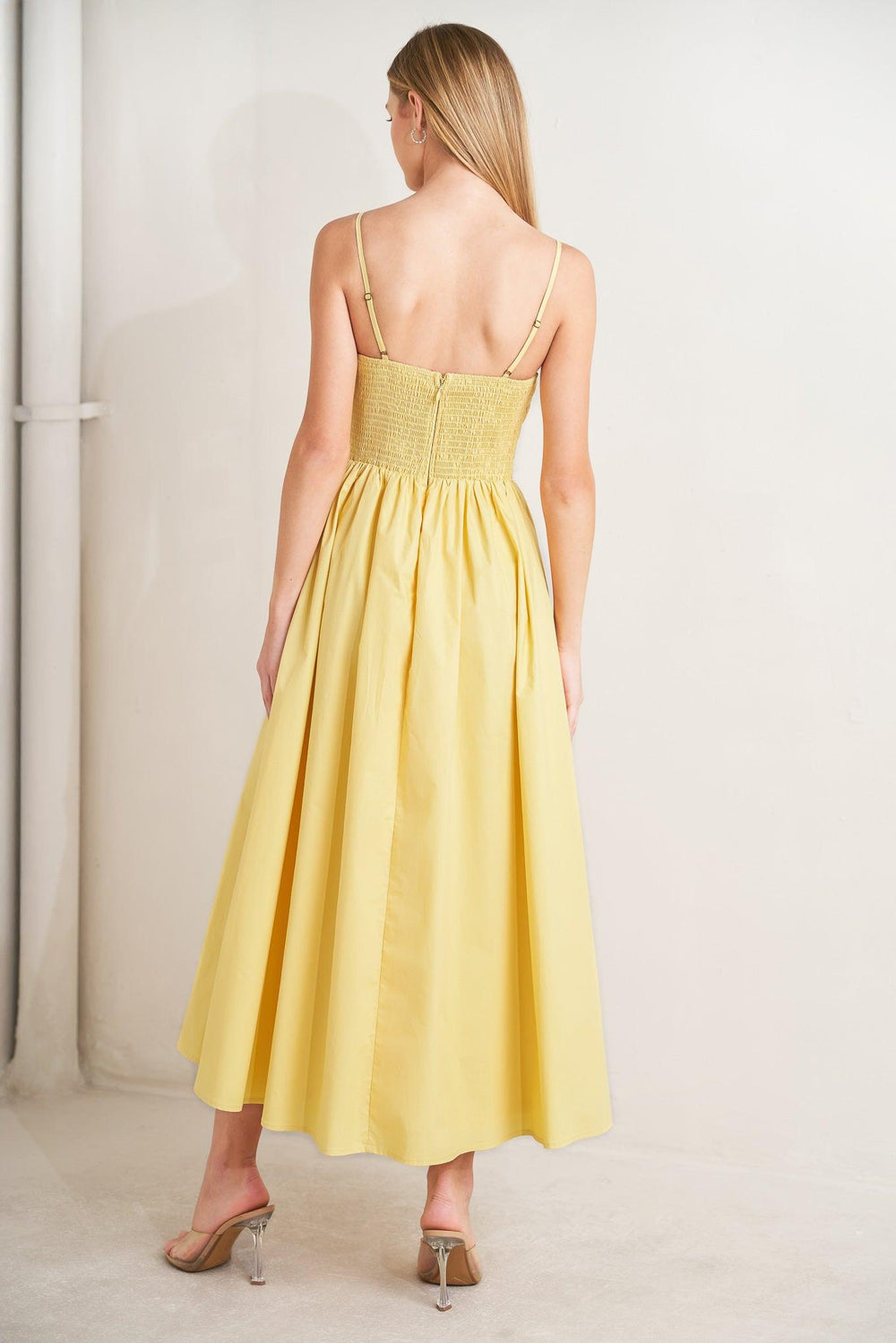 LEMON KISS WOVEN MIDI DRESS.