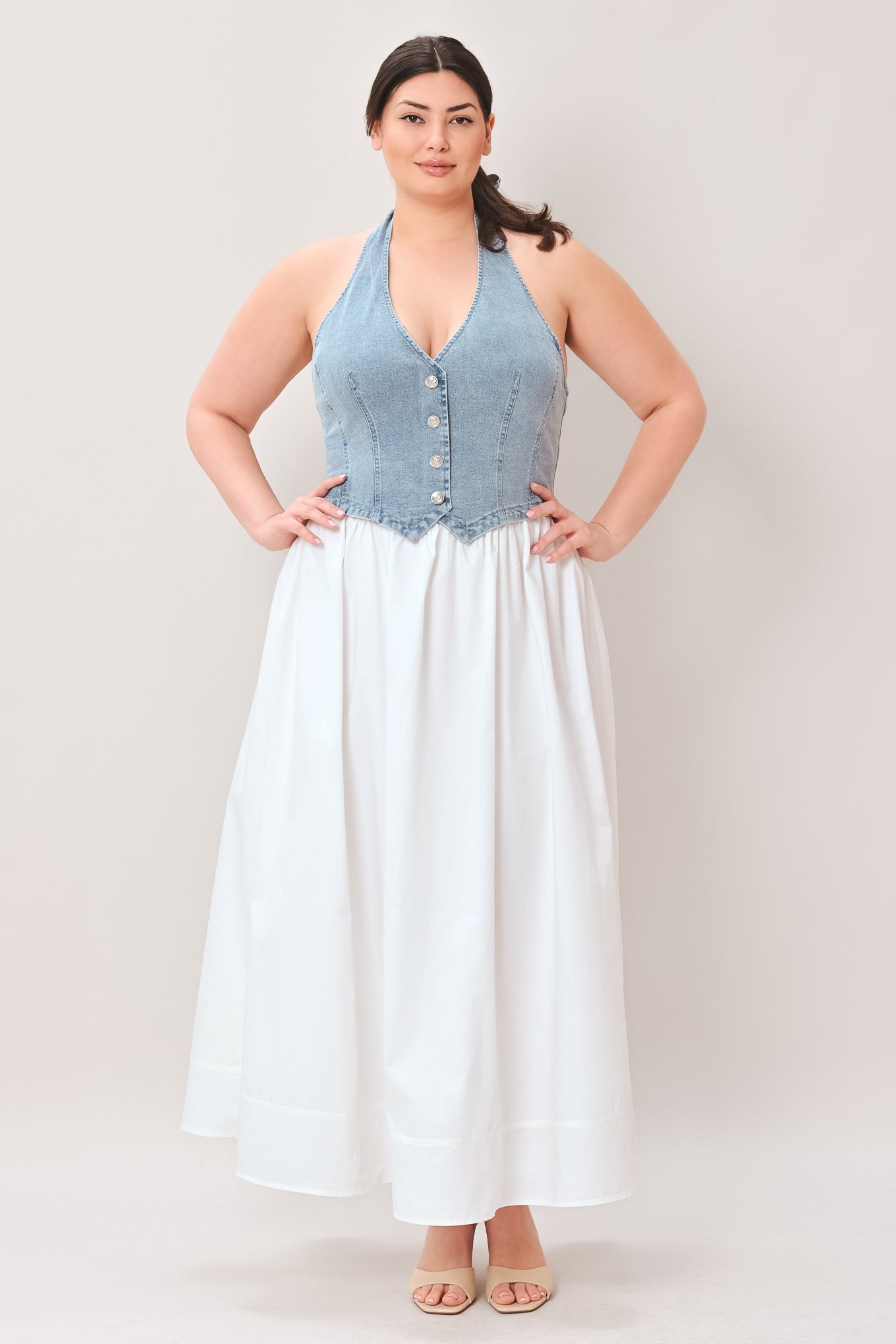 CITY TO COAST WOVEN MIDI DRESS.