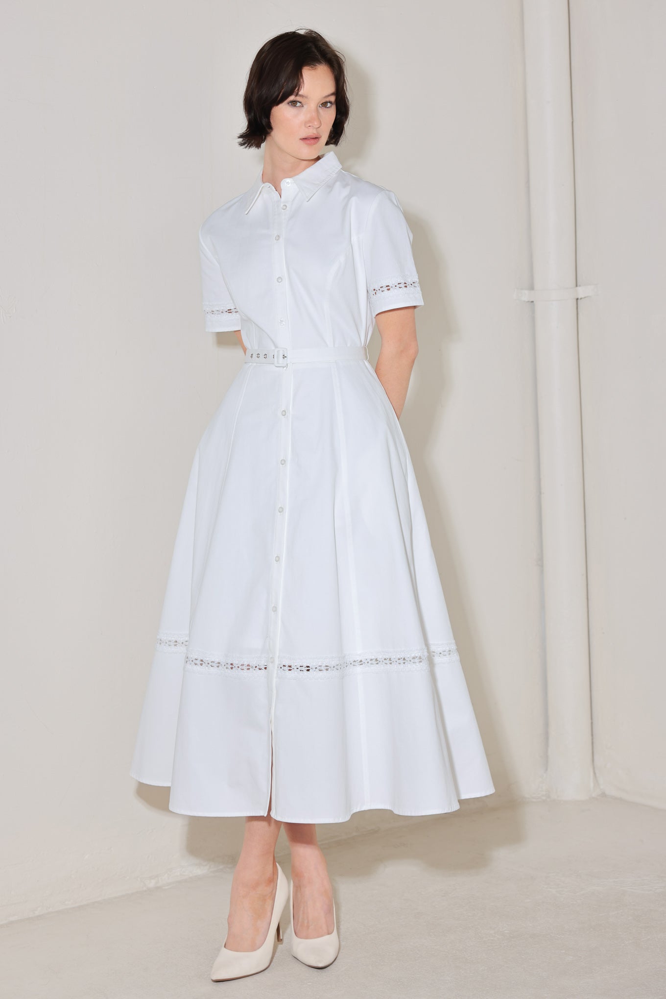 ELEGANT ENCOUNTER WOVEN MIDI DRESS