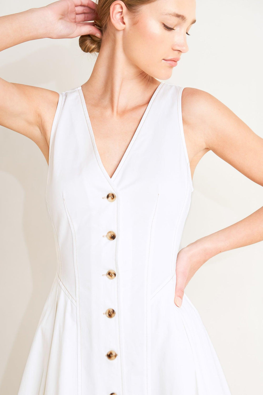 ELEGANTLY YOURS WOVEN MIDI DRESS.