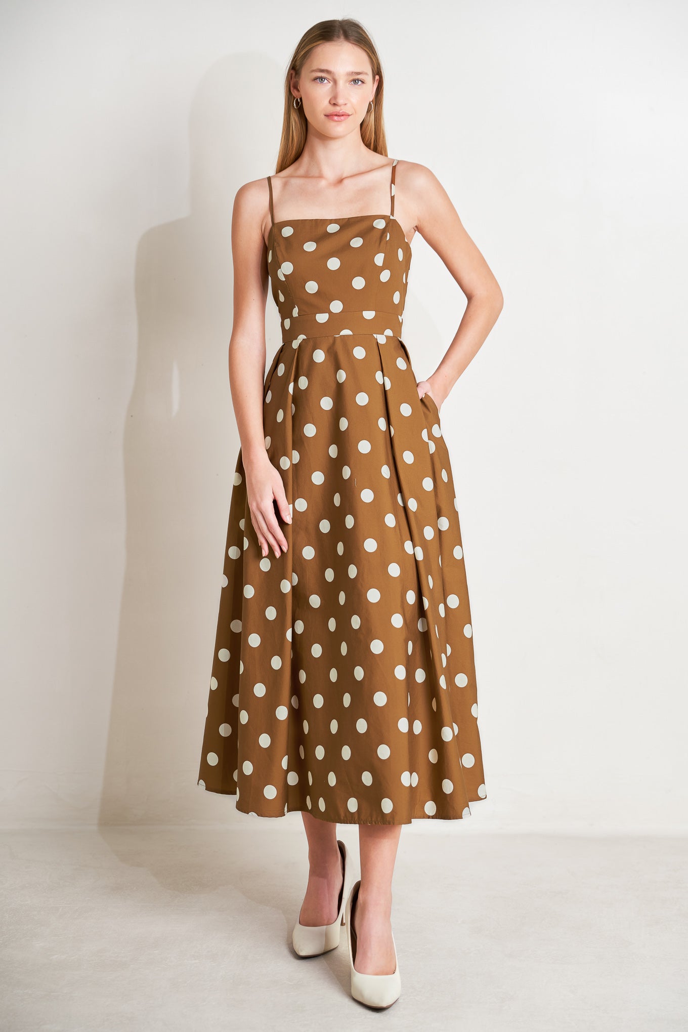 ESPRESSO DOT DREAM WOVEN MIDI DRESS - Flying Tomato - DRESSES - Freemarket