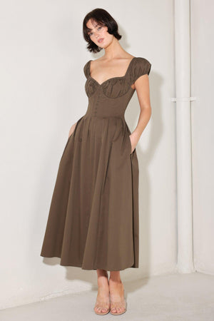 MOCHA MUSE MOMENT WOVEN MIDI DRESS - Flying Tomato - DRESSES - Freemarket