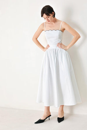 PURE ELEGANCE WOVEN MIDI DRESS.