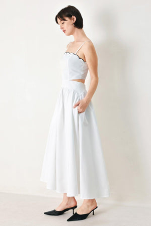 PURE ELEGANCE WOVEN MIDI DRESS.