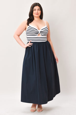 PARIS STRIPE CUTOUT MIDI DRESS.