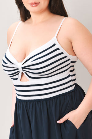 PARIS STRIPE CUTOUT MIDI DRESS.