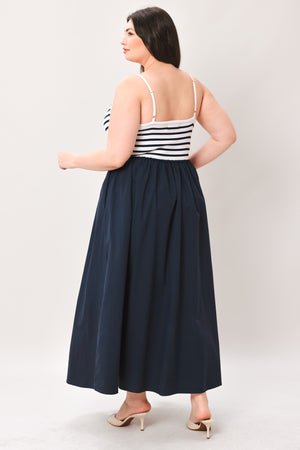 PARIS STRIPE CUTOUT MIDI DRESS.