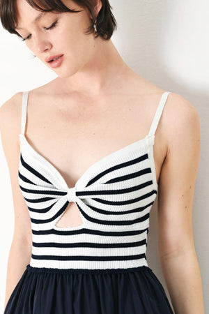 PARIS STRIPE CUTOUT MIDI DRESS.