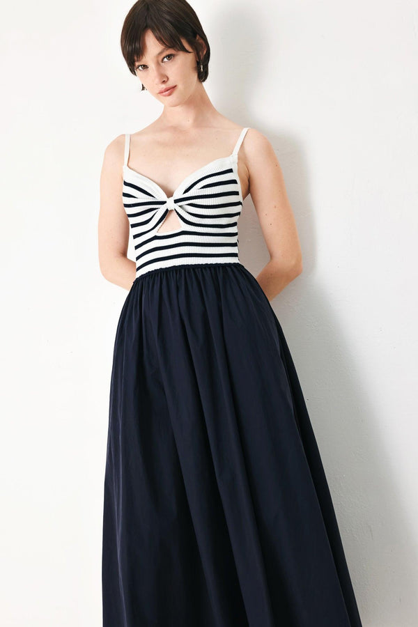 PARIS STRIPE CUTOUT MIDI DRESS.