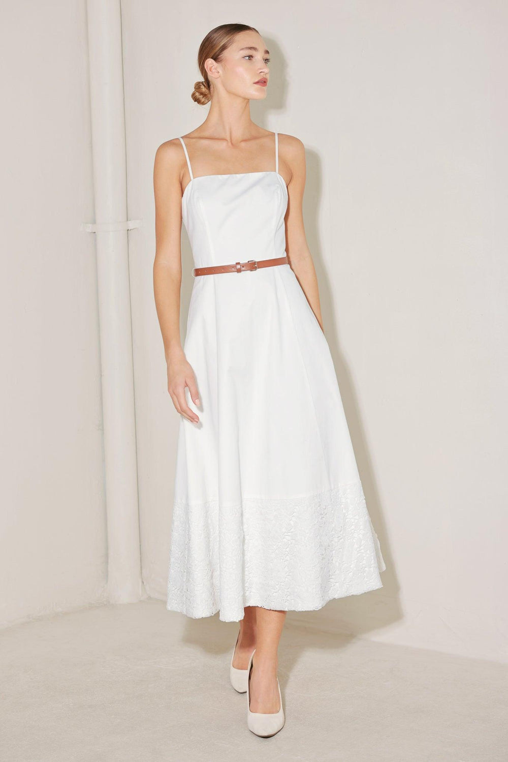 DELICATE ICON WOVEN MIDI DRESS.
