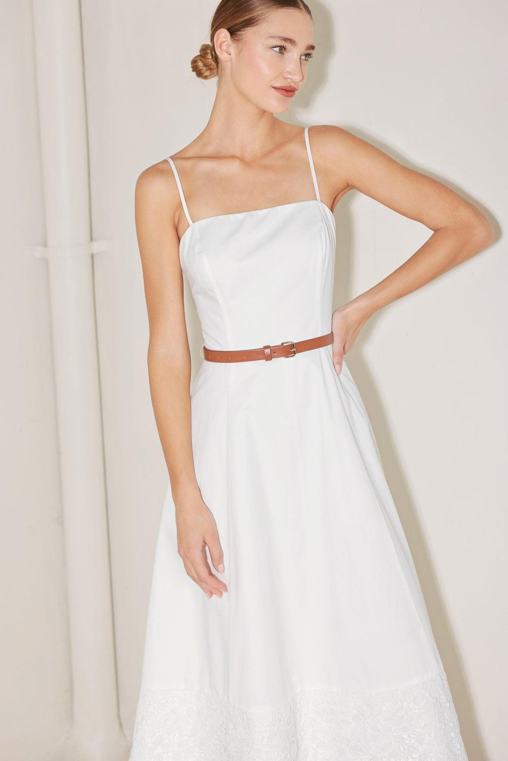 DELICATE ICON WOVEN MIDI DRESS.