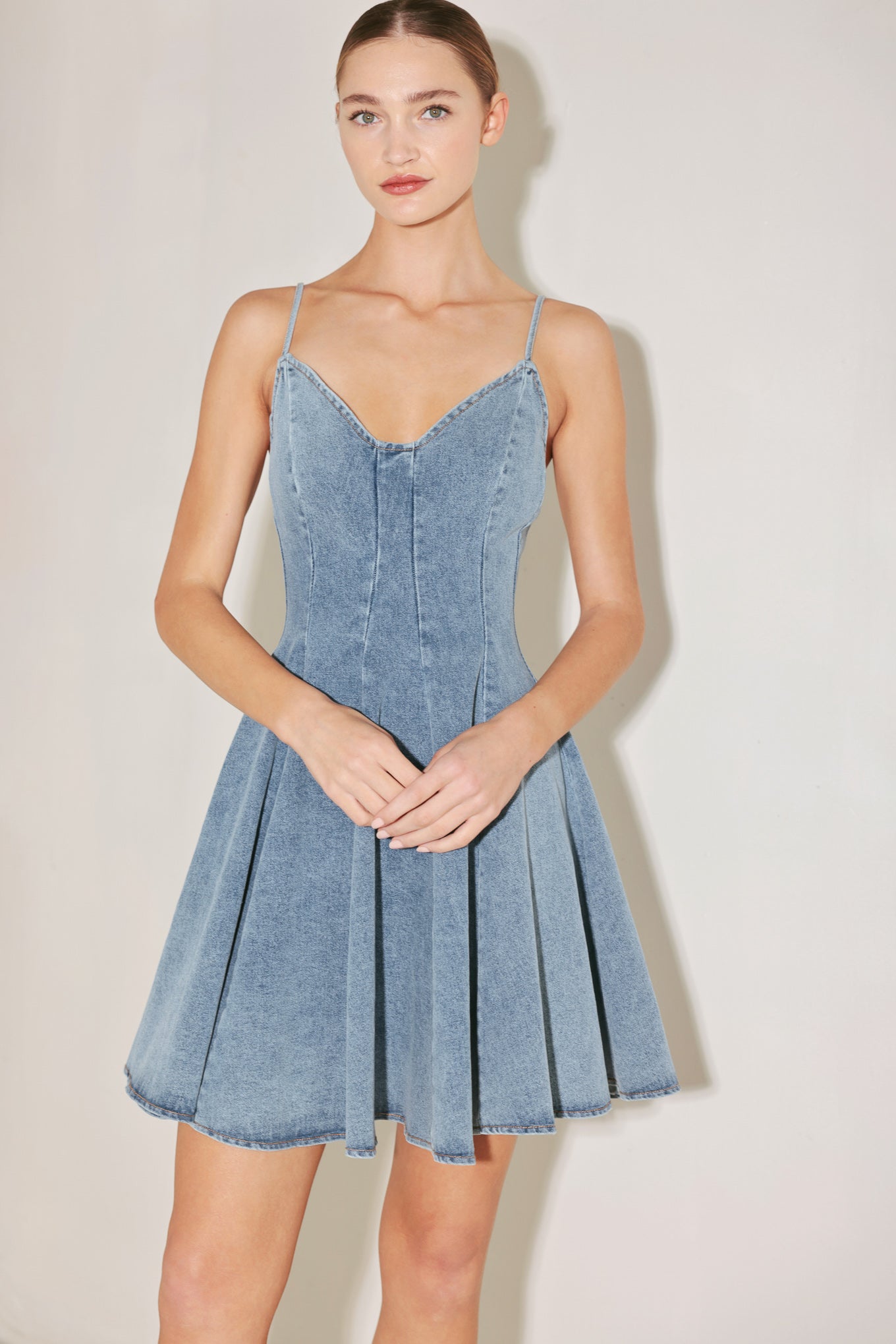 SUMMER HEARTBEAT DENIM MINI DRESS