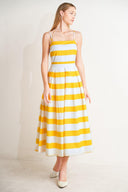HONEY GLOW WOVEN MIDI DRESS.