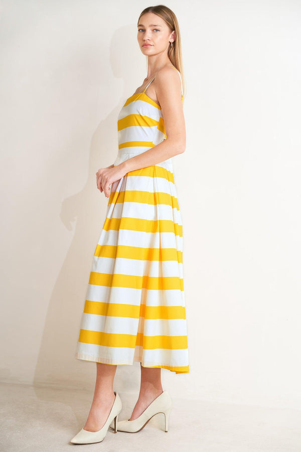 HONEY GLOW WOVEN MIDI DRESS.
