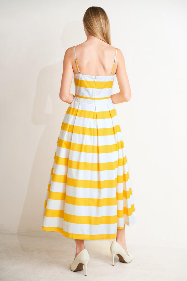 HONEY GLOW WOVEN MIDI DRESS.