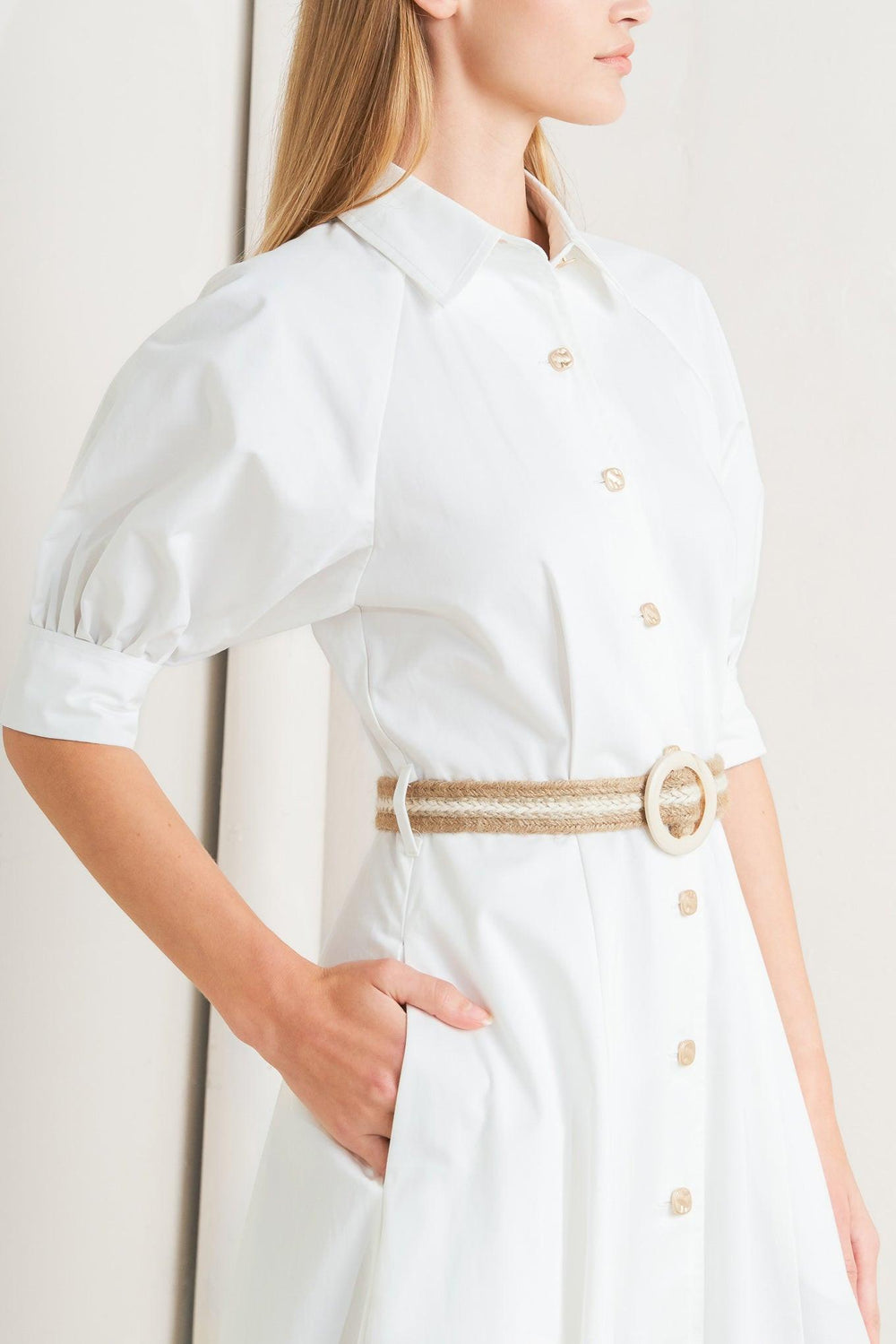 RELAXED TAILOR WOVEN MIDI DRESS.