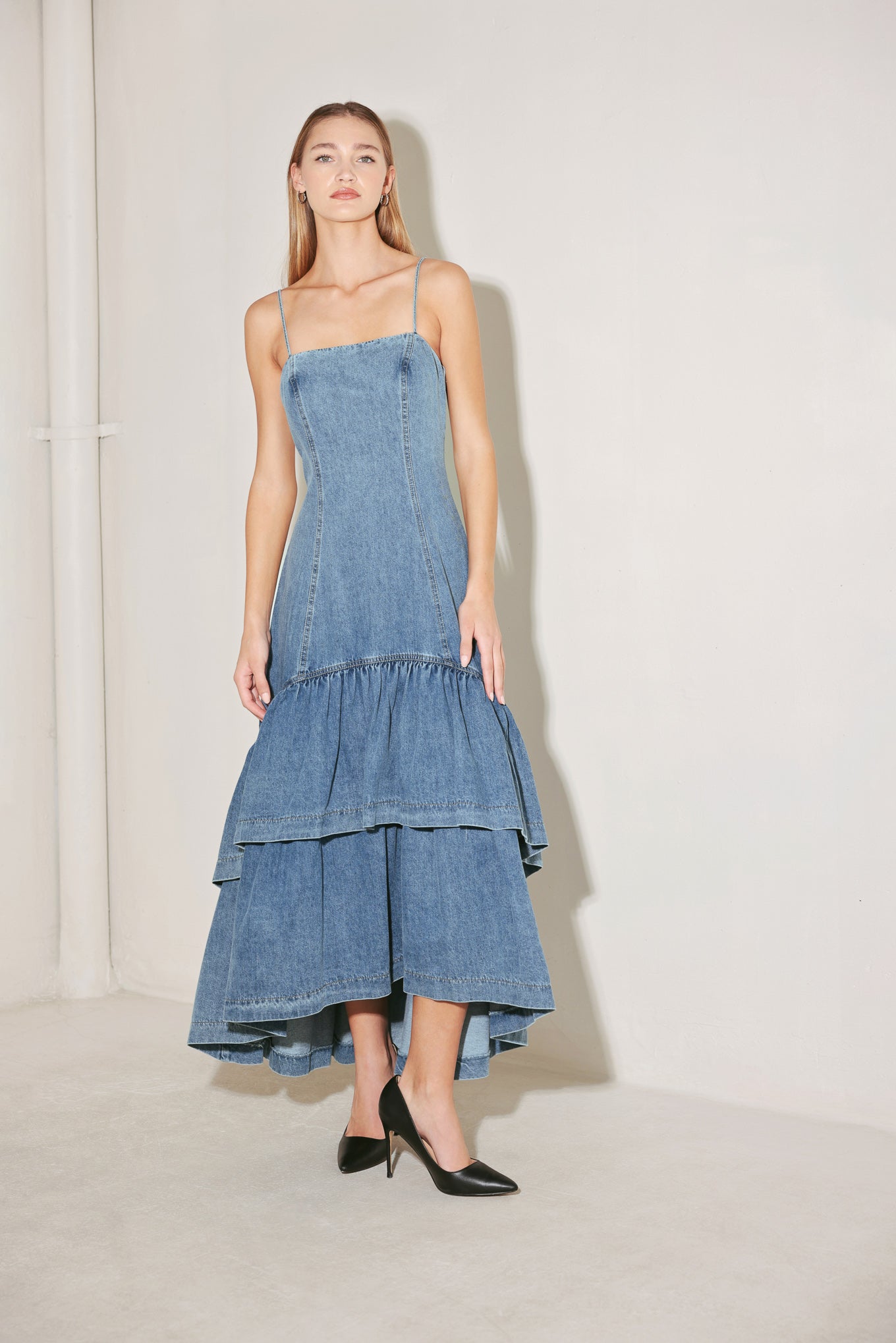 RUNWAY REBEL DENIM MIDI DRESS